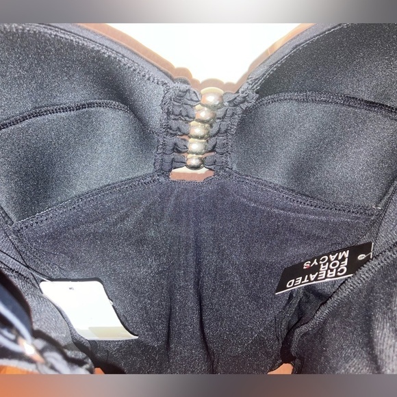 NWT Swim Solutions Shirred Tummy-Control One-Piece Swimsuit Black w Gold Bead - Picture 8 of 8